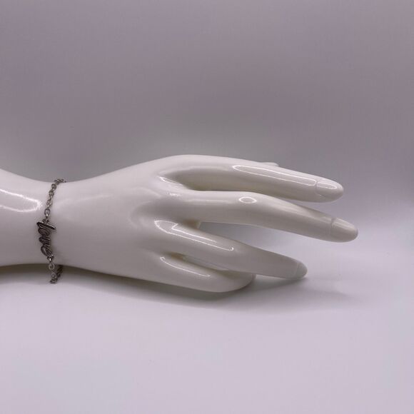 Macy's Women's Cursive Script Love Silver Bracelet - Picture 12 of 12